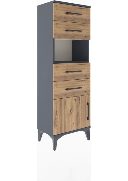 Arges Dolap Tek Raflı 4 Çekmeceli Tek Kapaklı 44X30X134 Antrasit-Çam fiyatları