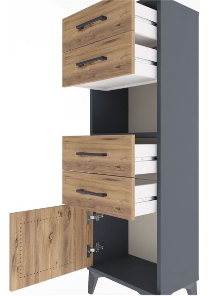 Arges Dolap Tek Raflı 4 Çekmeceli Tek Kapaklı 44X30X134 Antrasit-Çam indirimleri