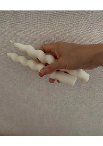 3'li Burgulu Şamdan Mumu Uzun Çubuk Konik Burgu Spiral Mum Italyan Burgu Dekoratif Mum
