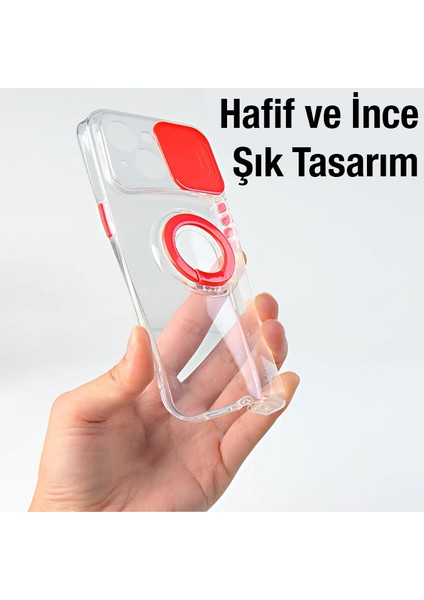 Ally iPhone 13 Mini 5.4inç Kılıf Sürgülü Kamera Lens Korumalı Yüzük Standlı Silikon KILIF-(1903) fırsatları