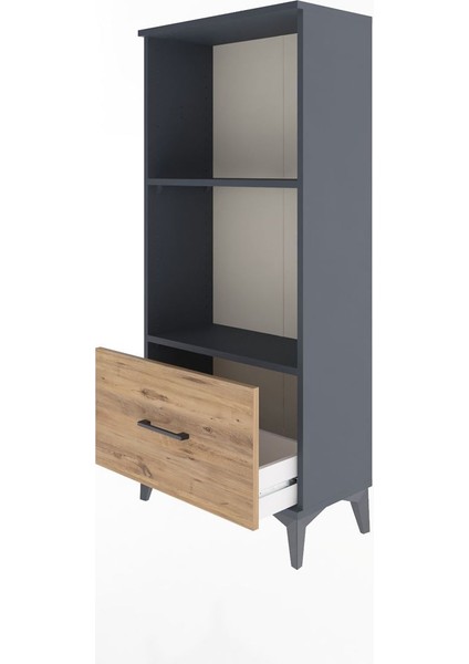 Arges Dolap Tek Raflı Tek Çekmeceli 60X30X134 Antrasit-Çam fırsatları