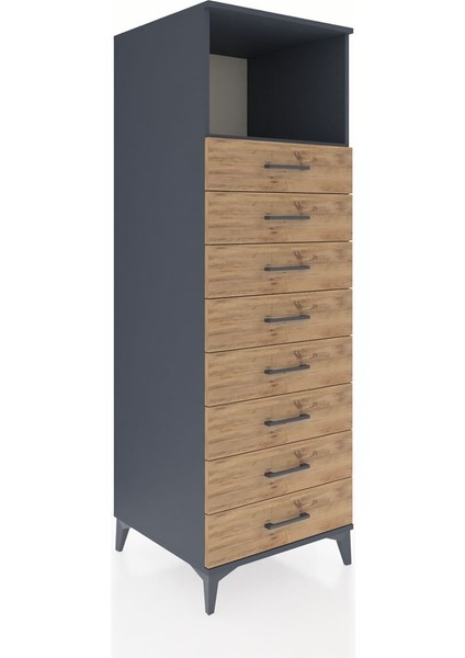 Kronos Dolap Tek Raflı 8 Çekmeceli 60X59X182 Antrasit-Çam fiyatları