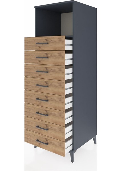 Kronos Dolap Tek Raflı 8 Çekmeceli 60X59X182 Antrasit-Çam fırsatları