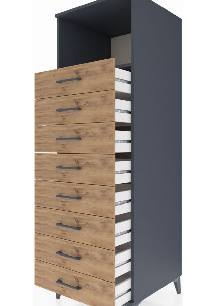 Kronos Dolap Tek Raflı 8 Çekmeceli 60X59X182 Antrasit-Çam indirimleri