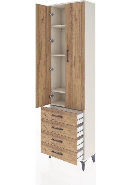 Arges Dolap 4 Raflı 4 Çekmeceli 2 Kapaklı 60X30X221 Aytaşı-Çam fırsatları