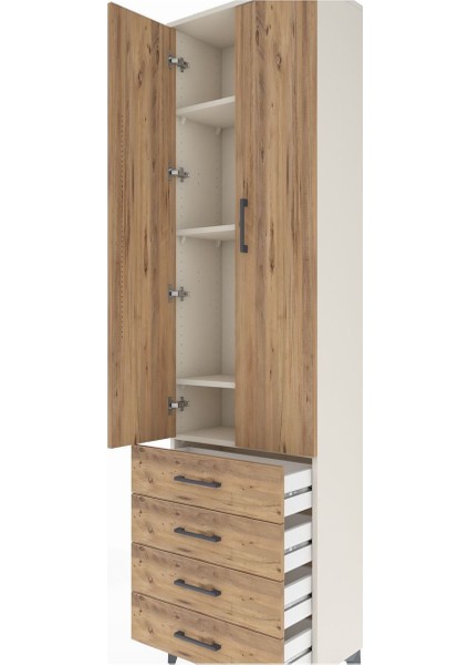 Arges Dolap 4 Raflı 4 Çekmeceli 2 Kapaklı 60X30X221 Aytaşı-Çam indirimleri