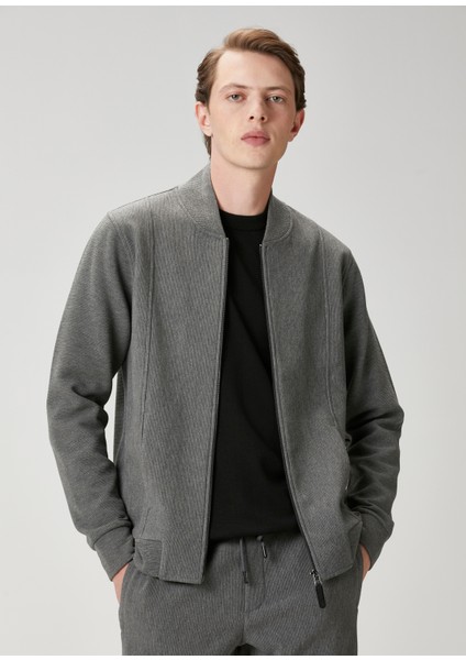 Antrasit Ottoman Dokulu Bomber Sweatshirt