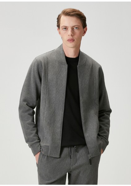Antrasit Ottoman Dokulu Bomber Sweatshirt fiyatları