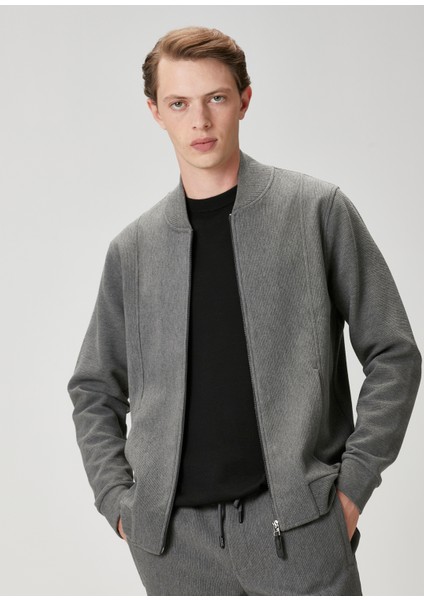 Antrasit Ottoman Dokulu Bomber Sweatshirt fırsatları