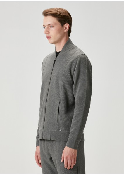 Antrasit Ottoman Dokulu Bomber Sweatshirt indirimleri