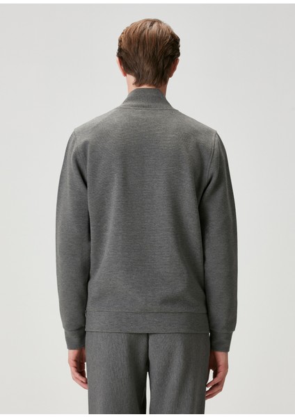 Antrasit Ottoman Dokulu Bomber Sweatshirt