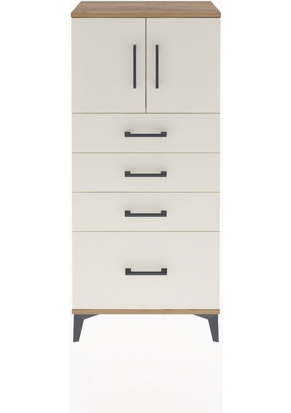 Arges Dolap Tek Raflı 4 Çekmeceli 2 Kapaklı 60X30X134 Çam-Aytaşı