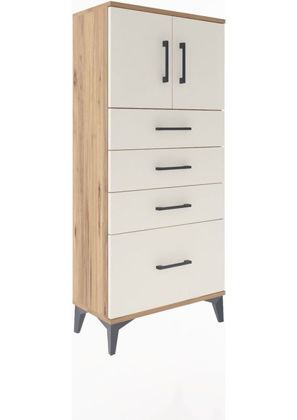 Arges Dolap Tek Raflı 4 Çekmeceli 2 Kapaklı 60X30X134 Çam-Aytaşı fiyatları