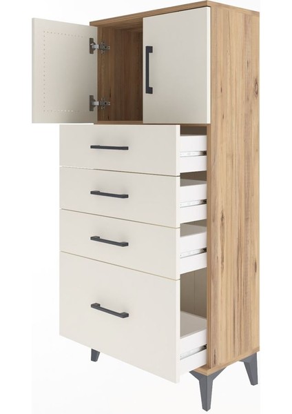 Arges Dolap Tek Raflı 4 Çekmeceli 2 Kapaklı 60X30X134 Çam-Aytaşı fırsatları