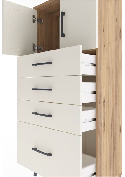 Arges Dolap Tek Raflı 4 Çekmeceli 2 Kapaklı 60X30X134 Çam-Aytaşı indirimleri