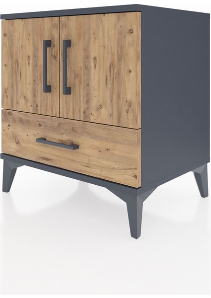 Hyperion Komodin 2 Raflı Tek Çekmeceli 2 Kapaklı 60X44X64 Antrasit-Çam modelleri