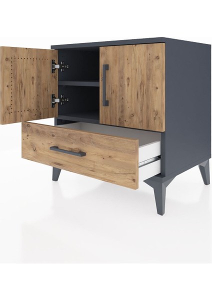 Hyperion Komodin 2 Raflı Tek Çekmeceli 2 Kapaklı 60X44X64 Antrasit-Çam fırsatları