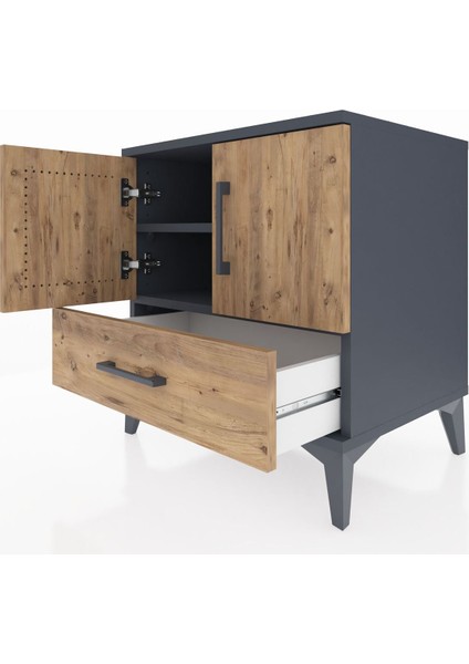 Hyperion Komodin 2 Raflı Tek Çekmeceli 2 Kapaklı 60X44X64 Antrasit-Çam indirimleri