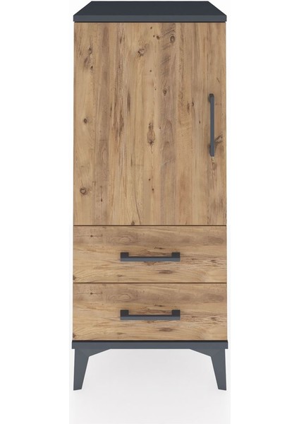 Hyperion Komodin 2 Raflı 2 Çekmeceli Tek Kapaklı 44X44X106 Antrasit-Çam
