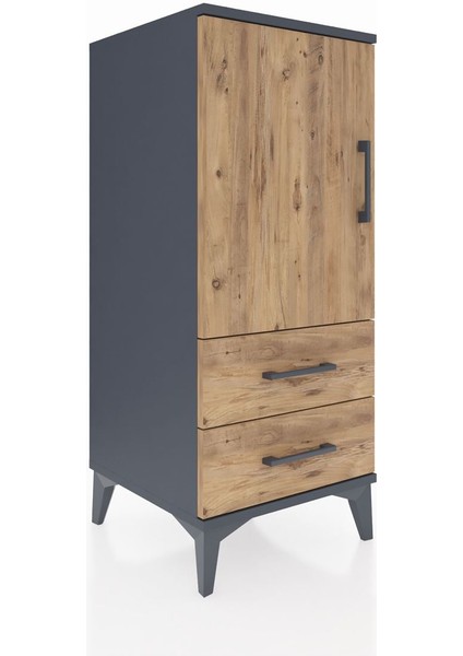 Hyperion Komodin 2 Raflı 2 Çekmeceli Tek Kapaklı 44X44X106 Antrasit-Çam fiyatları