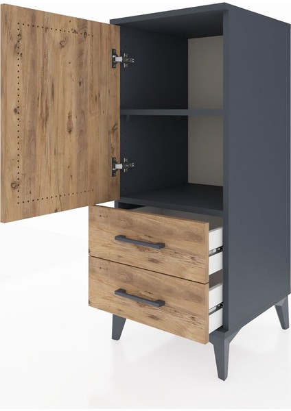 Hyperion Komodin 2 Raflı 2 Çekmeceli Tek Kapaklı 44X44X106 Antrasit-Çam fırsatları