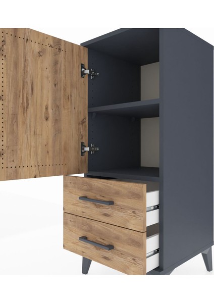 Hyperion Komodin 2 Raflı 2 Çekmeceli Tek Kapaklı 44X44X106 Antrasit-Çam indirimleri