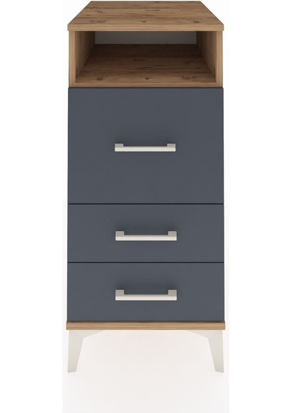 Kronos Komodin Tek Raflı 3 Çekmeceli 44X59X96 Çam-Antrasit