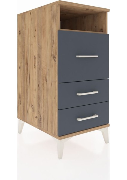 Kronos Komodin Tek Raflı 3 Çekmeceli 44X59X96 Çam-Antrasit fiyatları