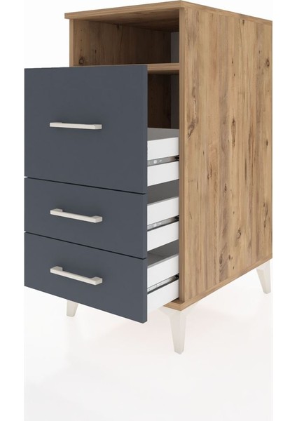 Kronos Komodin Tek Raflı 3 Çekmeceli 44X59X96 Çam-Antrasit fırsatları