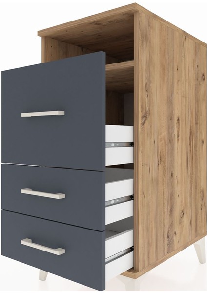 Kronos Komodin Tek Raflı 3 Çekmeceli 44X59X96 Çam-Antrasit indirimleri