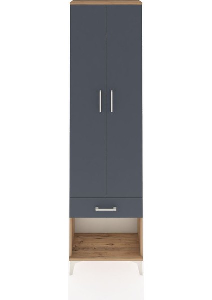 Arges Dolap 4 Raflı Tek Çekmeceli 2 Kapaklı 60X30X221 Çam-Antrasit