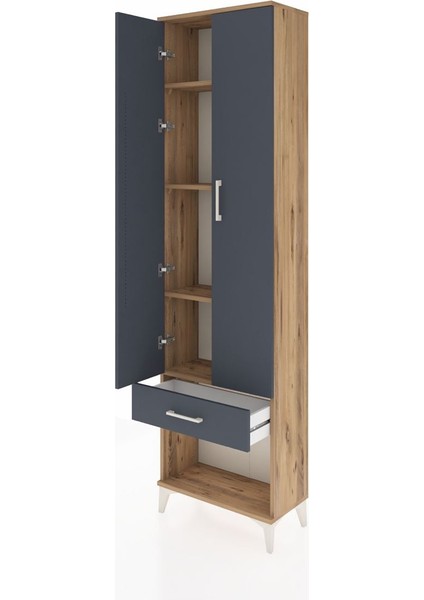Arges Dolap 4 Raflı Tek Çekmeceli 2 Kapaklı 60X30X221 Çam-Antrasit fırsatları