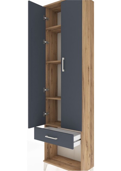 Arges Dolap 4 Raflı Tek Çekmeceli 2 Kapaklı 60X30X221 Çam-Antrasit indirimleri