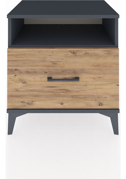 Hyperion Komodin Tek Raflı Tek Çekmeceli 60X44X64 Antrasit-Çam