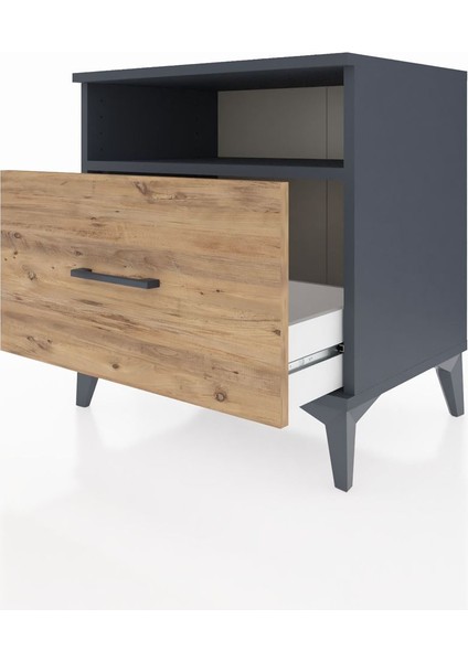 Hyperion Komodin Tek Raflı Tek Çekmeceli 60X44X64 Antrasit-Çam fırsatları