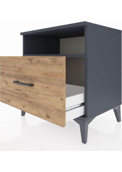 Hyperion Komodin Tek Raflı Tek Çekmeceli 60X44X64 Antrasit-Çam indirimleri