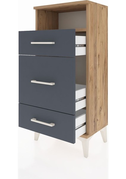 Arges Komodin Tek Raflı 3 Çekmeceli 44X30X96 Çam-Antrasit fırsatları