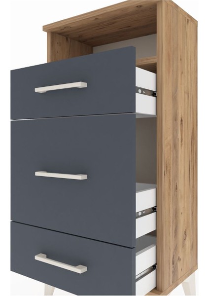 Arges Komodin Tek Raflı 3 Çekmeceli 44X30X96 Çam-Antrasit indirimleri