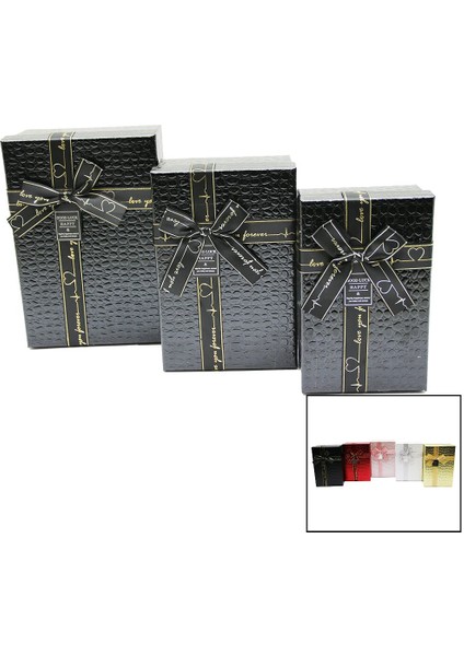 3 Lü Dikdörtgen Deri Desenli Hediye Kutusu (4172)