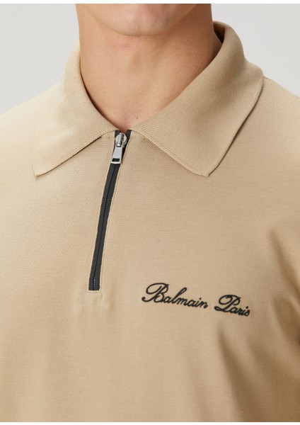 Bej Polo Yaka Logo Nakışlı T-Shirt indirimleri