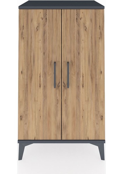 Hyperion Komodin 2 Raflı 2 Kapaklı 60X44X106 Antrasit-Çam