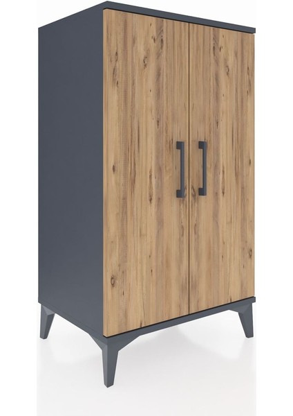 Hyperion Komodin 2 Raflı 2 Kapaklı 60X44X106 Antrasit-Çam fiyatları