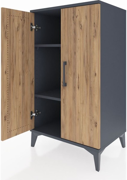 Hyperion Komodin 2 Raflı 2 Kapaklı 60X44X106 Antrasit-Çam fırsatları