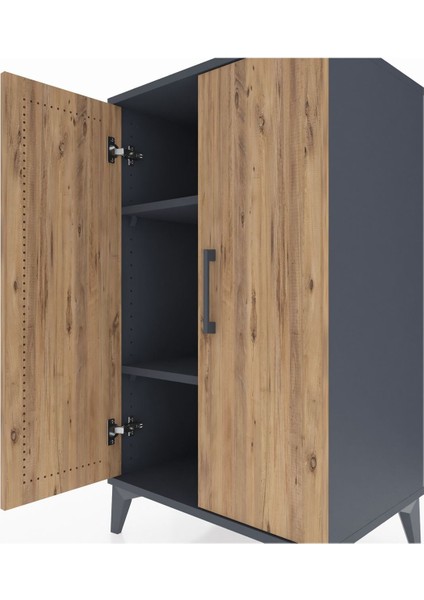 Hyperion Komodin 2 Raflı 2 Kapaklı 60X44X106 Antrasit-Çam indirimleri