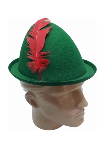 Peter Pan Şapkası Yeşil Renk Kırmızı Tüylü fiyatları