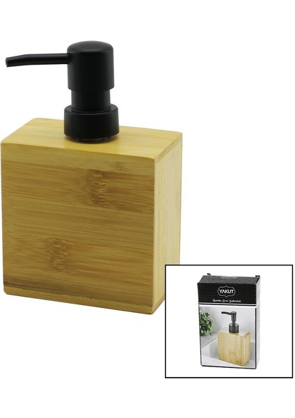 Dikdörtgen Ahşap Bambu Sıvı Sabunluk Siyah Plastik Pompa 5.8 x 9.9cm - Y: 10CM (4172)
