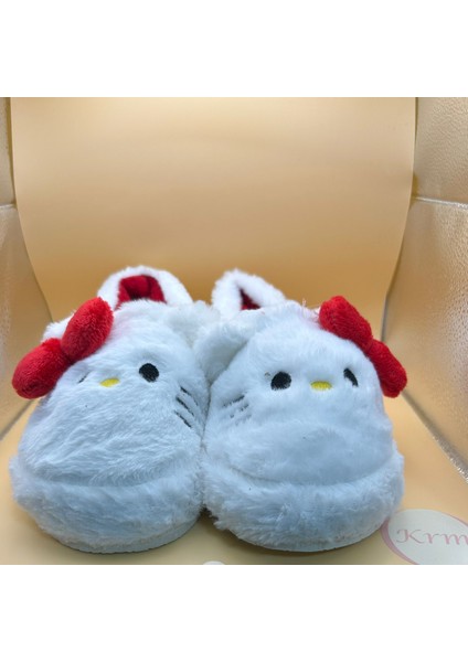 Sevimli Kedi Desenli Kurdeleli Peluş Panduf modelleri