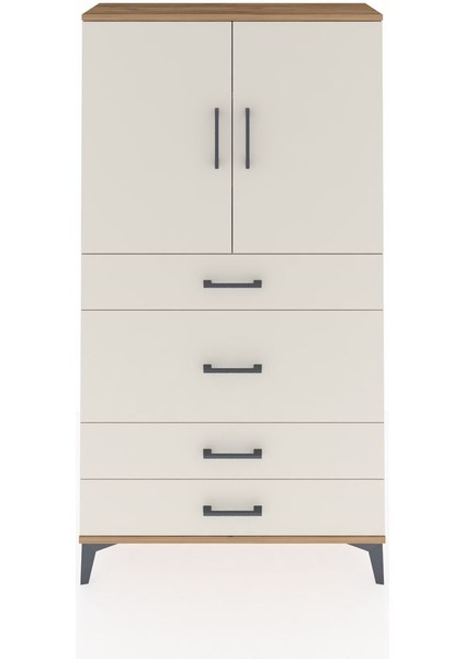 Arges Dolap 3 Raflı 4 Çekmeceli 2 Kapaklı 88X30X163 Çam-Aytaşı