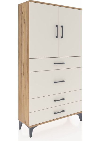 Arges Dolap 3 Raflı 4 Çekmeceli 2 Kapaklı 88X30X163 Çam-Aytaşı fiyatları