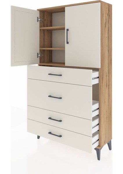 Arges Dolap 3 Raflı 4 Çekmeceli 2 Kapaklı 88X30X163 Çam-Aytaşı fırsatları